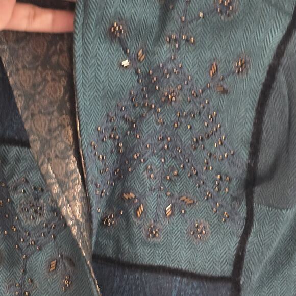 Coldwater Creek Embroidered Patchwork Blazer Jacket Womens P8 Blue Teal Metalic - Picture 8 of 14